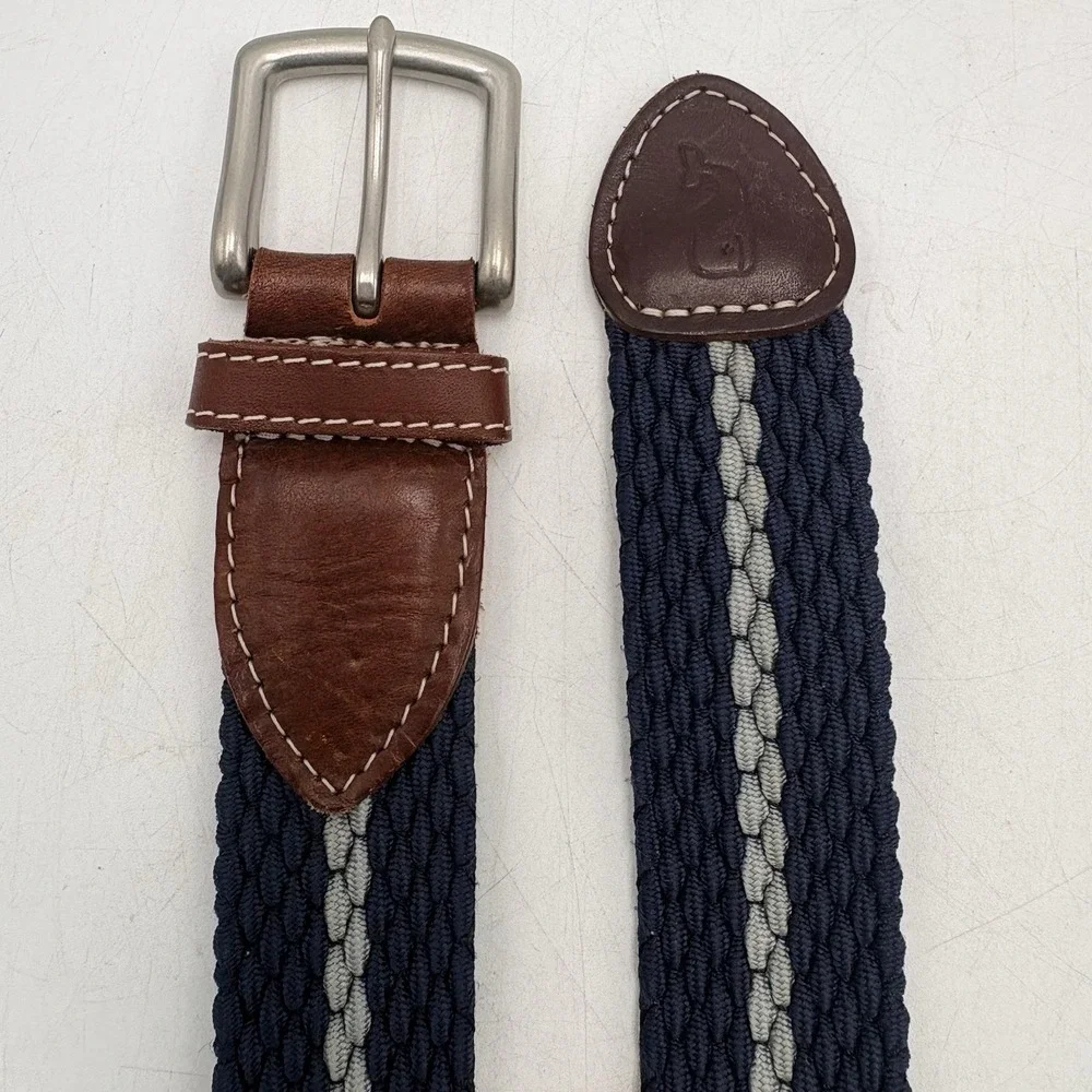 Vineyard Vines Stretch Braided Belt Size 32 Blue Gray Leather Casual Preppy